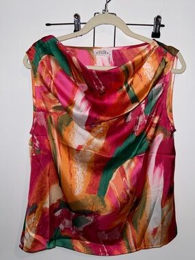 Emily Wonder Women’s Multicolor Satin Cowl Neck Women's Top - Pink/Green/Orange